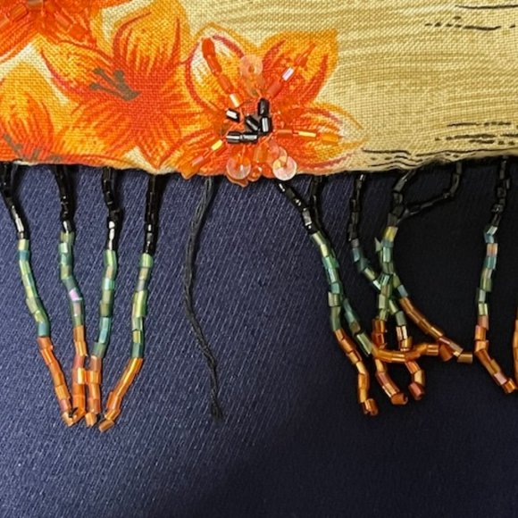 Lord & Taylor Beads Sequins Fringe Tropical Floral Handbag Top Handles - Picture 12 of 12